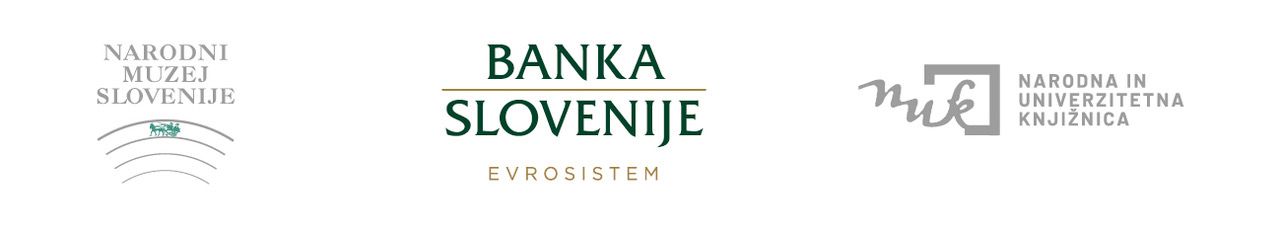 Trije barvni logotipi v vrsti: Narodni muzej Slovenije, Banka Slovenije in Narodna in univerzitetna knjižnica