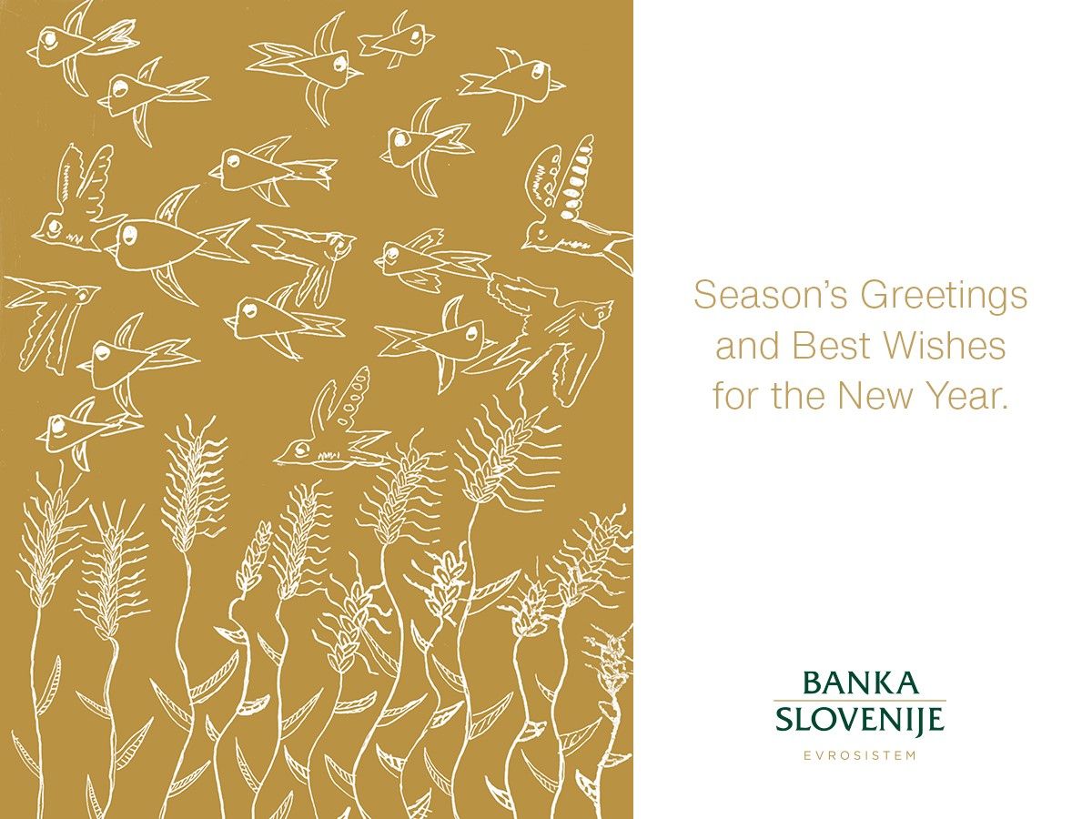 holiday greeting card - birds on a golden background