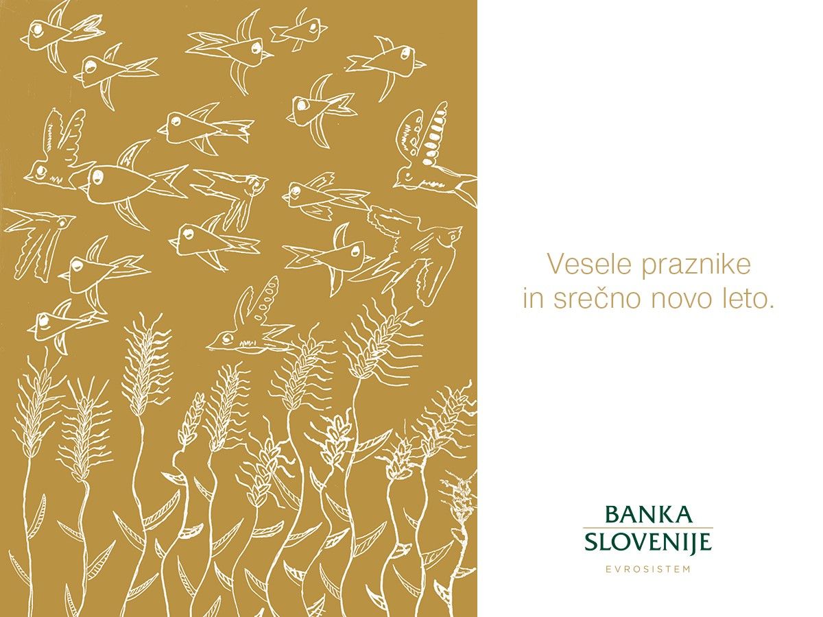 voščilo za  praznike - ptice na zlati podlagi